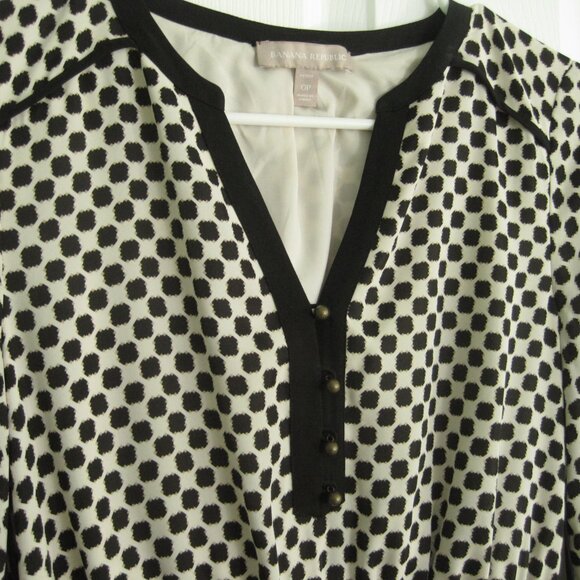 Banana Republic Dot Print Riviera Dress Size 0P Petite Shirt Dress Black Cream - Picture 5 of 10